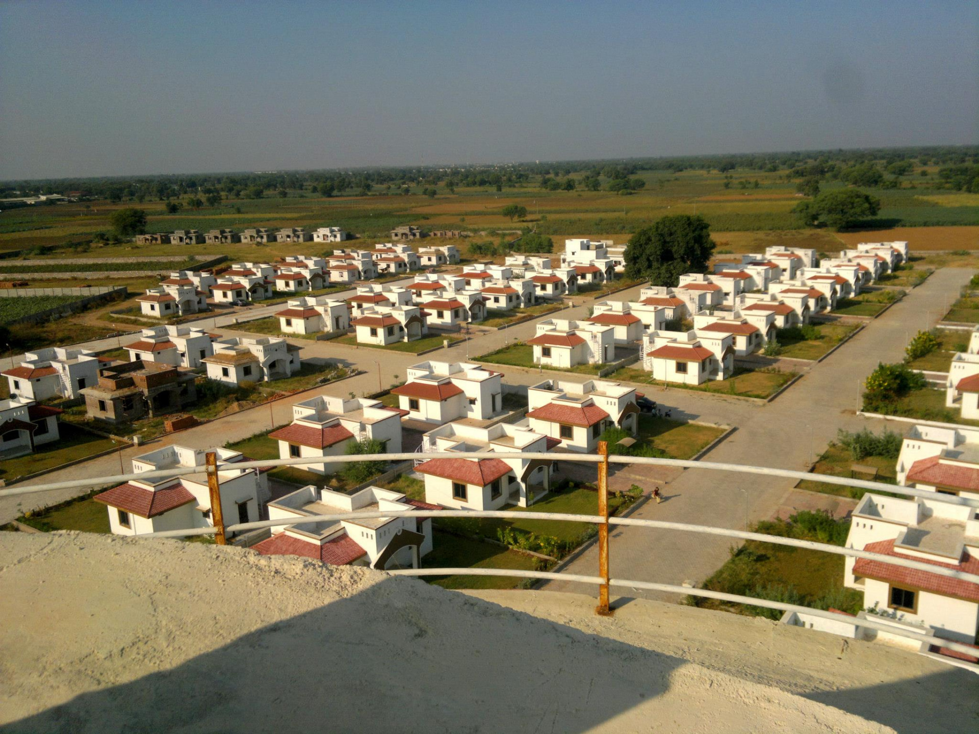 Aerial view of Mahudi Township and its bungalow-lined streets