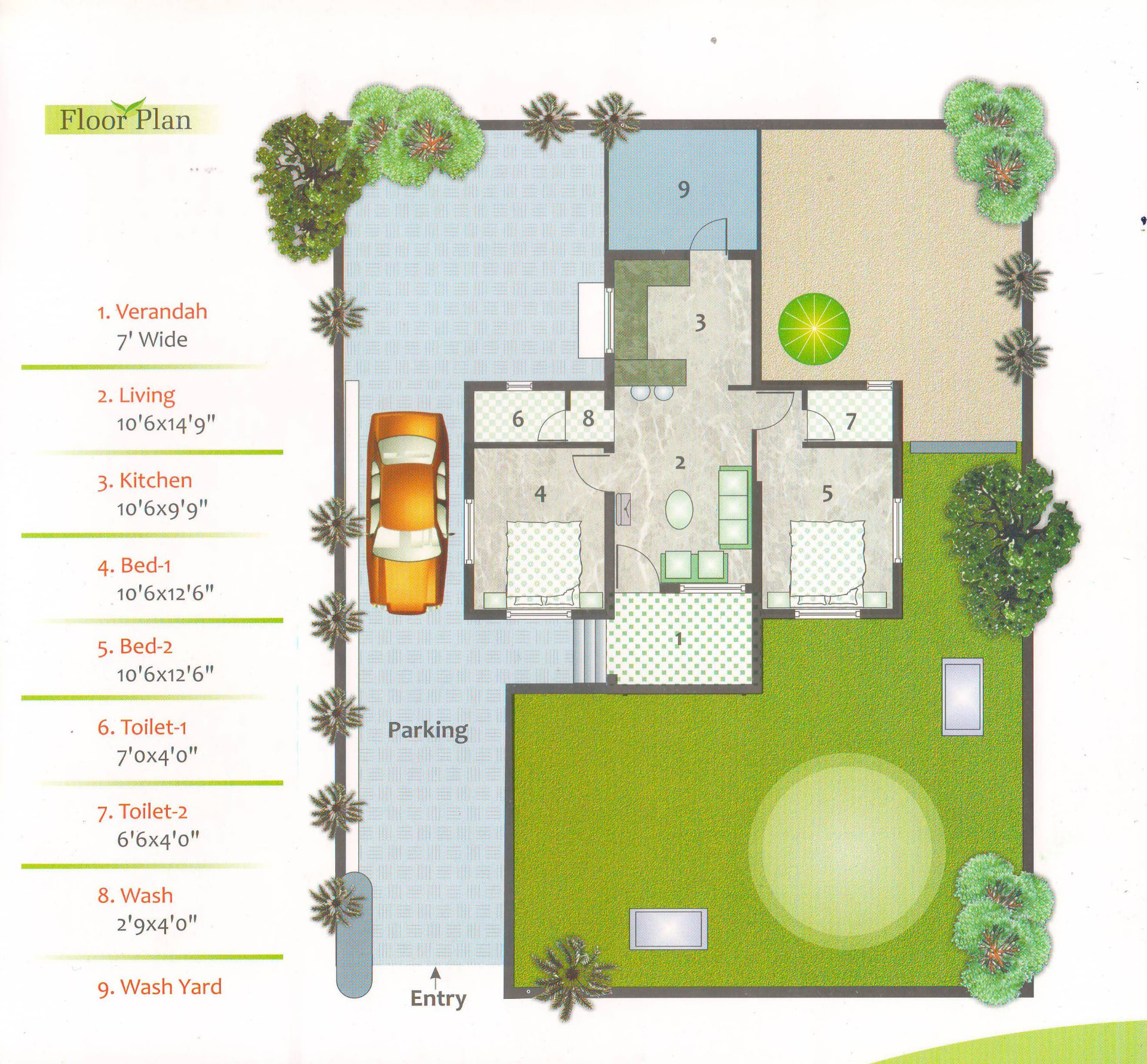 Two-bedroom bungalow floor plan at Mahudi Township